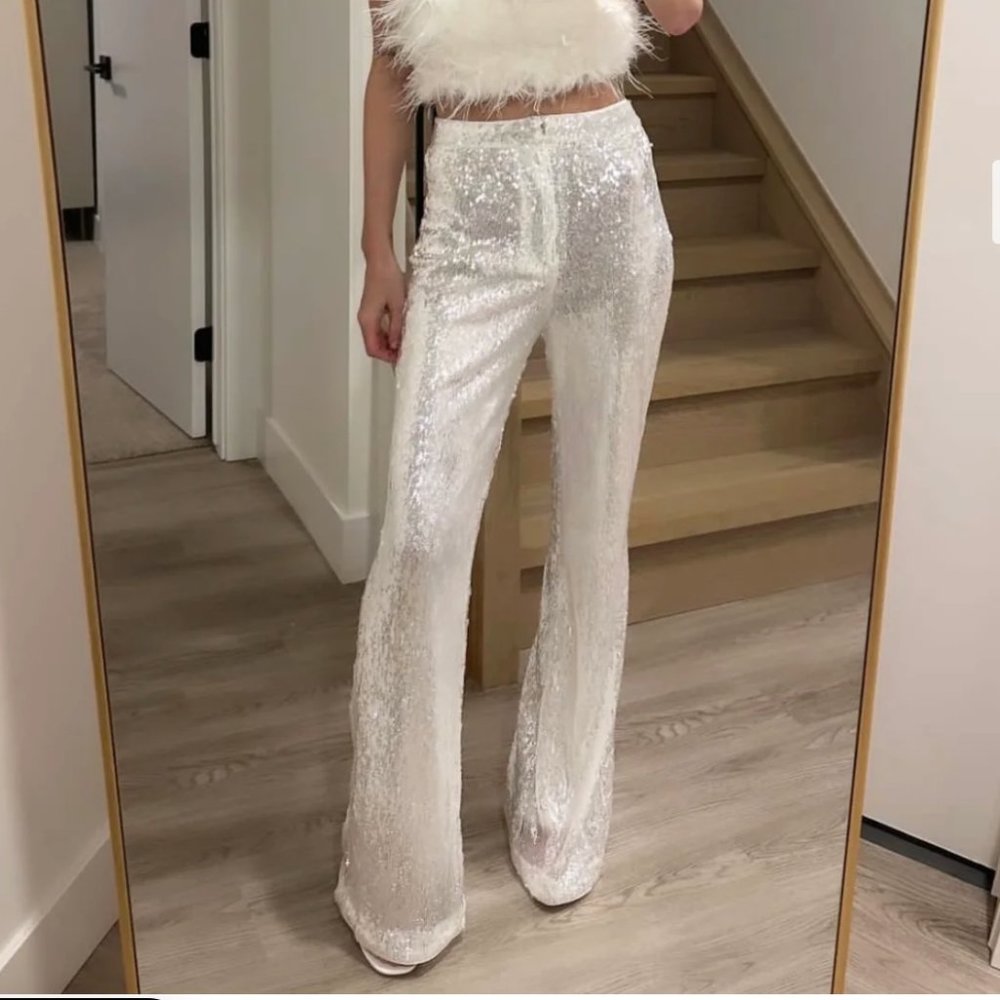 12TH TRIBE SPARKLY WHITE SEQUINS TROUSERS | NWT!!!! | SIZE M
